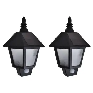 Ścienne lampy solarne, 2 szt., z detektorem ruchu, czarne