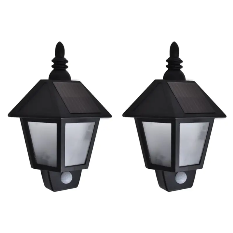 Ścienne lampy solarne, 2 szt., z detektorem ruchu, czarne