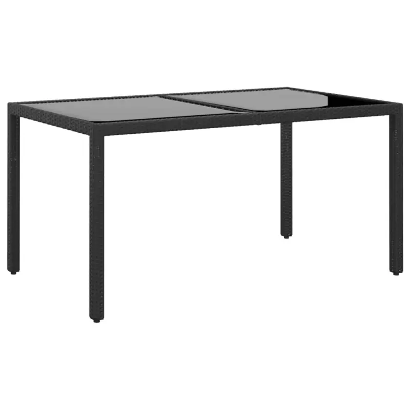 Stół ogrodowy, 150x90x75 cm, szkło i rattan PE, czarny