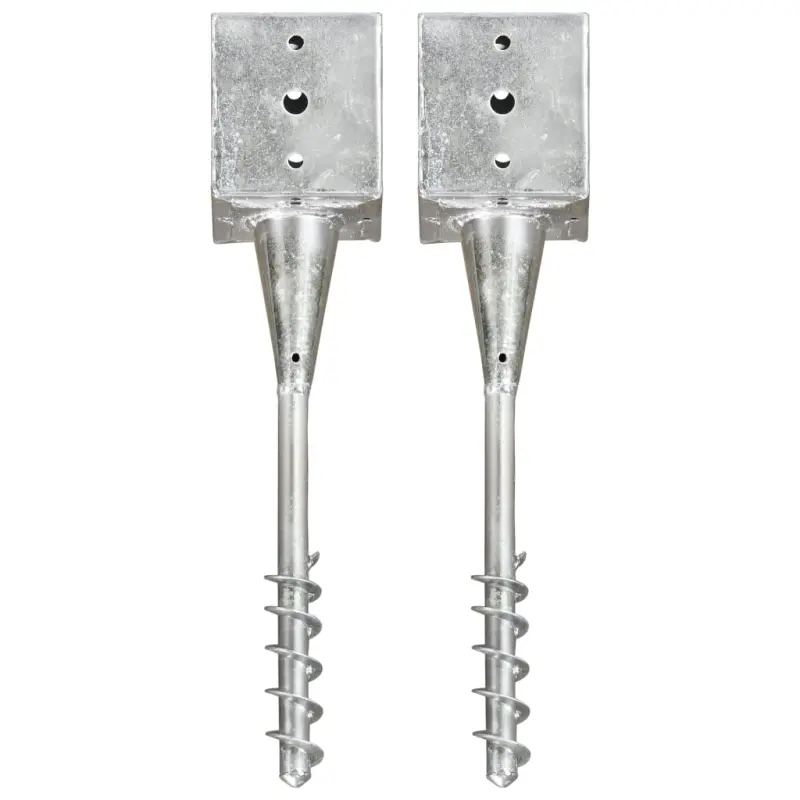 Kołki gruntowe, 2 szt., srebrne, 12 x 12 x 56 cm, stal