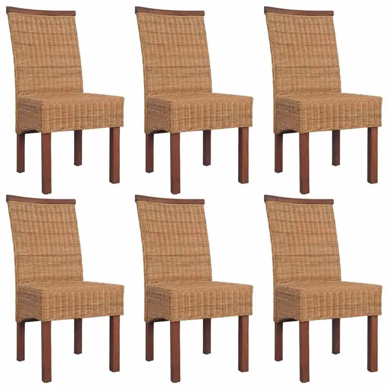 Krzesła stołowe, 6 szt., brązowe, naturalny rattan