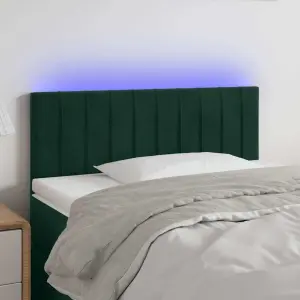 Zagłówek do łóżka z LED, ciemnozielony, 90x5x78/88 cm, aksamit