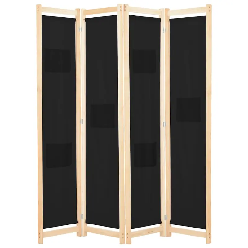 Parawan 4-panelowy, czarny, 160x170x4 cm, tkanina