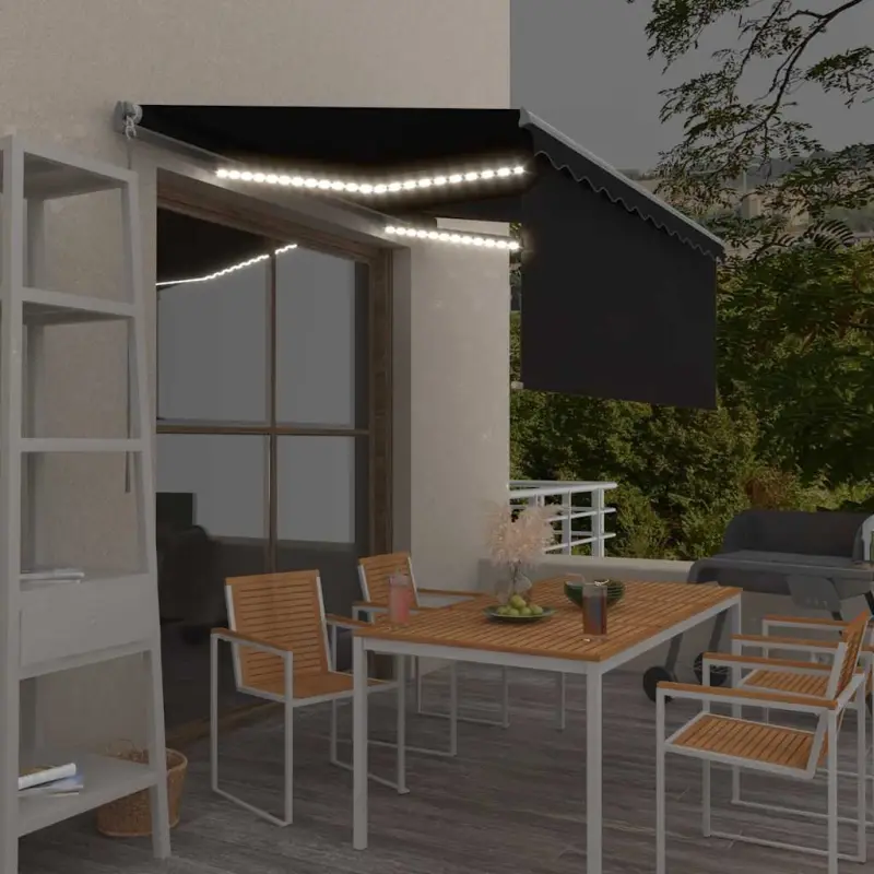 Ręcznie zwijana markiza z zasłoną i LED, 3,5x2,5 m, antracytowa