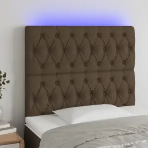 Zagłówek do łóżka z LED ciemnobrązowy, 90x7x118/128 cm tkanina