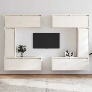 Szafki pod TV, 6 szt., białe, lite drewno sosnowe