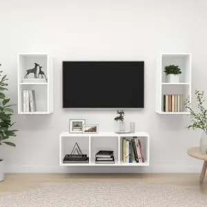 3-cz. zestaw szafek TV, biały, płyta wiórowa