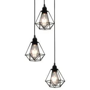 Lampa sufitowa, diamentowe klosze, czarna, 3 żarówki E27