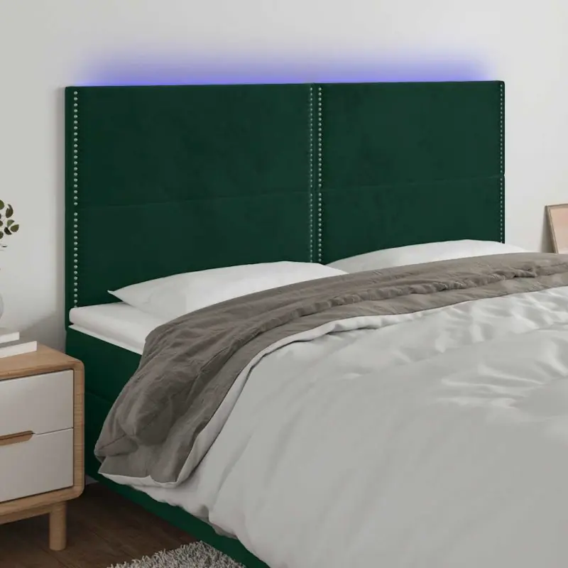 Zagłówek do łóżka z LED, ciemnozielony, 200x5x118/128 cm