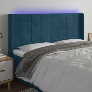 Zagłówek do łóżka z LED ciemnoniebieski, 203x16x118/128 cm
