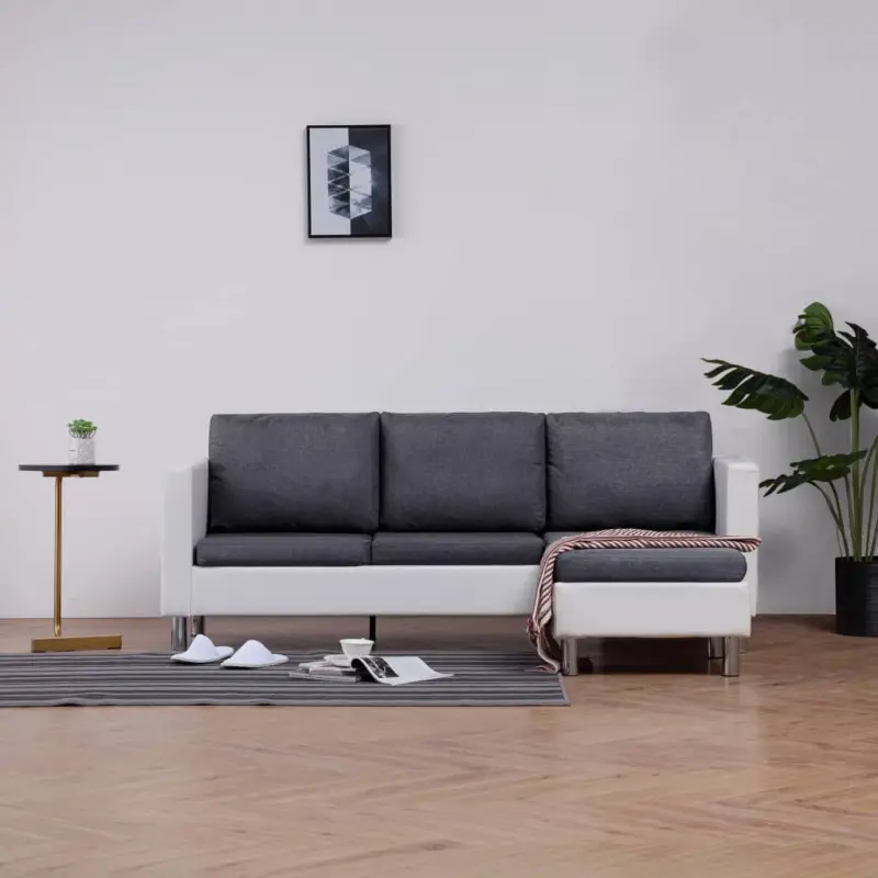 Sofa 3-osobowa z poduszkami Biała sztuczna skóra