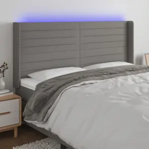 Zagłówek do łóżka z LED, ciemnoszary, 183x16x118/128cm, tkanina