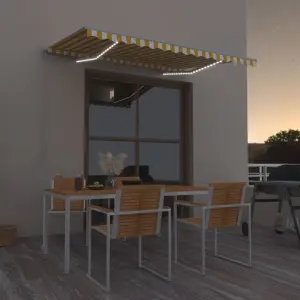 Ręcznie zwijana markiza z LED, 350 x 250 cm, żółto-biała