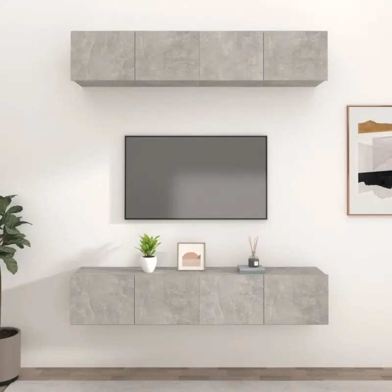 Ścienne szafki TV, 4 szt., szarość betonu, 80x30x30 cm