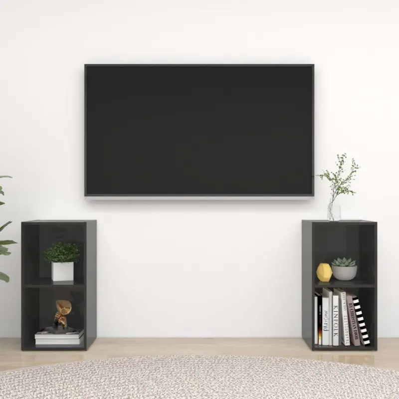 Szafki TV, 2 szt., szare, wysoki połysk, 72x35x36,5 cm, płyta