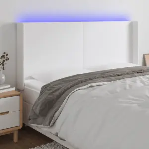 Zagłówek do łóżka z LED, biały, 203x16x118/128cm sztuczna skóra