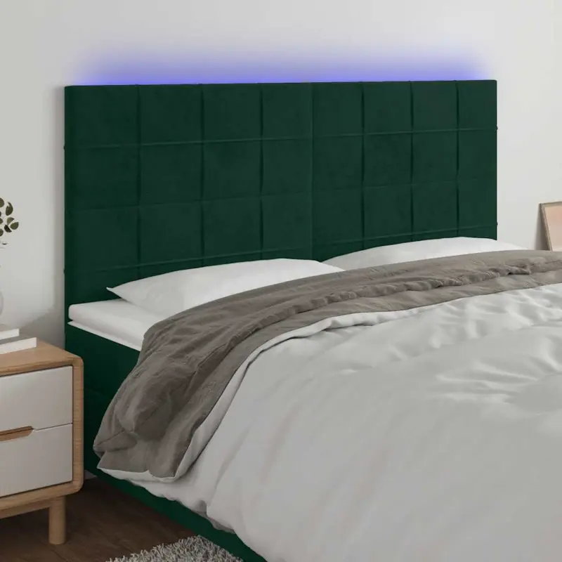 Zagłówek do łóżka z LED, ciemnozielony, 180x5x118/128 cm