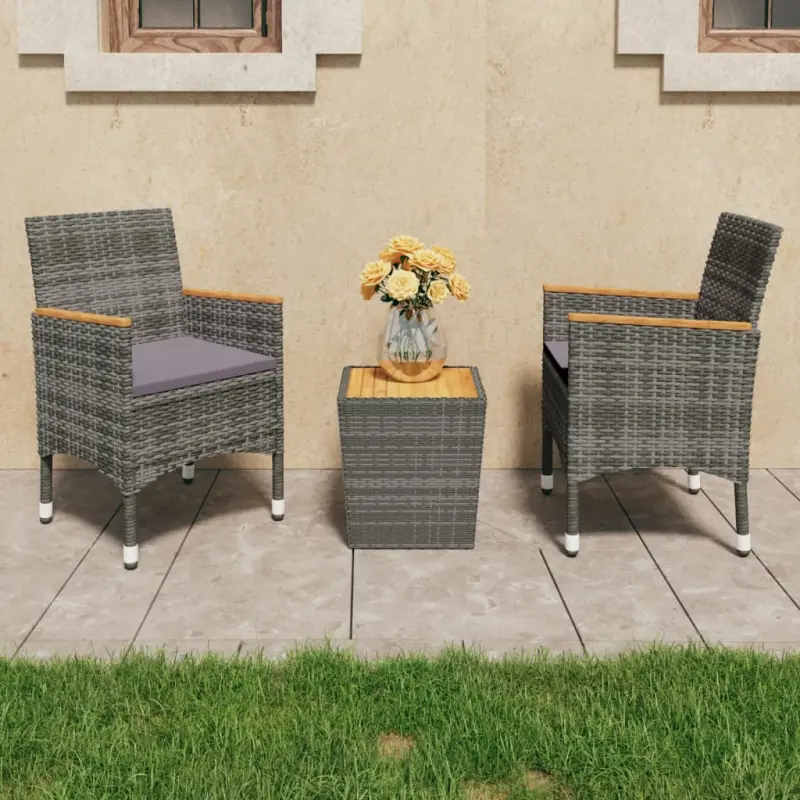 3-częściowy zestaw mebli bistro, rattan PE i akacja, szary