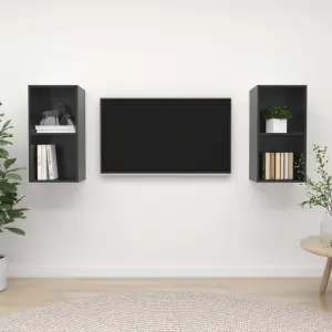 Wiszące szafki TV, 2 szt., wysoki połysk, szare, płyta wiórowa
