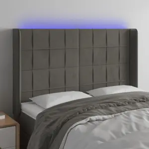 Zagłówek do łóżka z LED, ciemnoszary, 147x16x118/128cm, aksamit