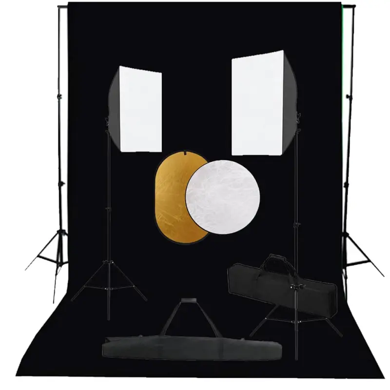 Zestaw studyjny z lampami softbox, tłem i blendami