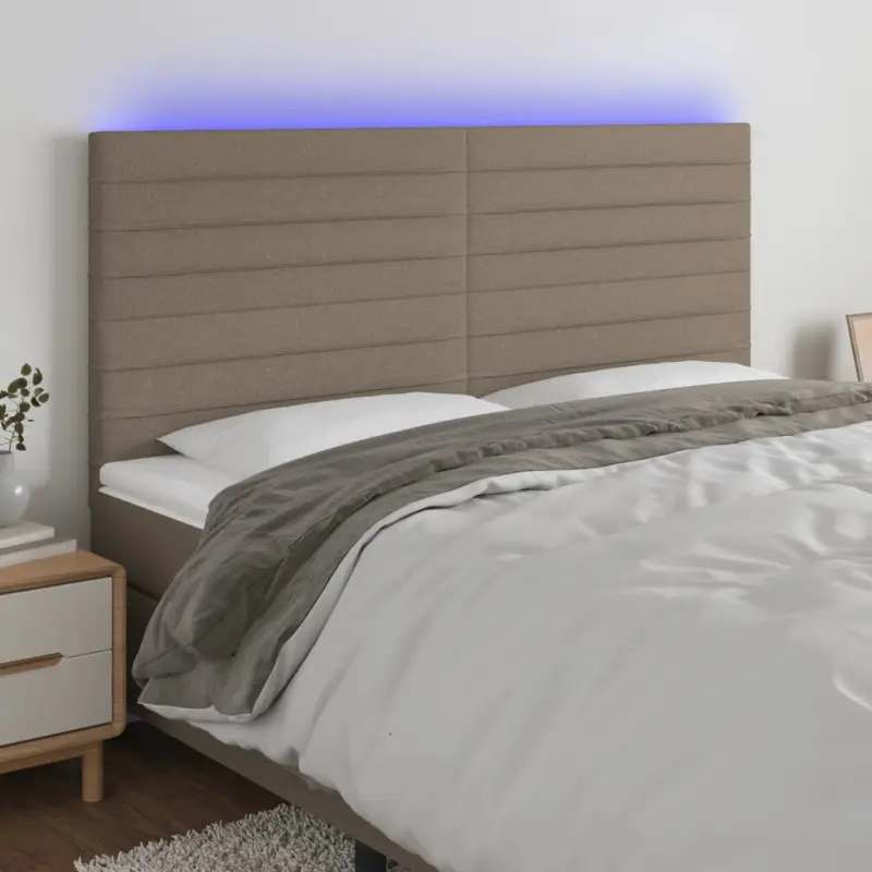 Zagłówek do łóżka z LED, taupe, 180x5x118/128 cm, tkanina
