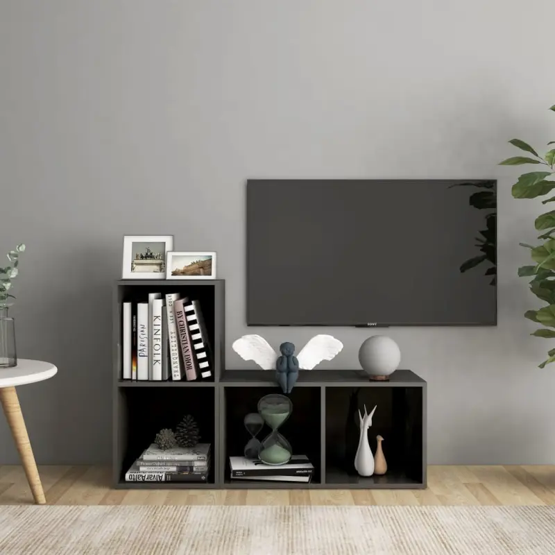 Szafki TV, 2 szt., szare, wysoki połysk, 72x35x36,5 cm, płyta