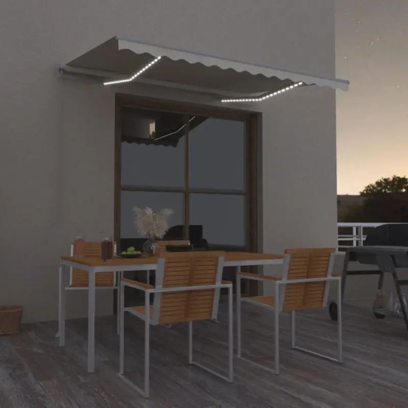 Ręcznie zwijana markiza z LED, 350 x 250 cm, kremowa
