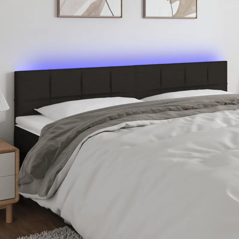 Zagłówek do łóżka z LED, czarny, 180x5x78/88 cm, tkanina