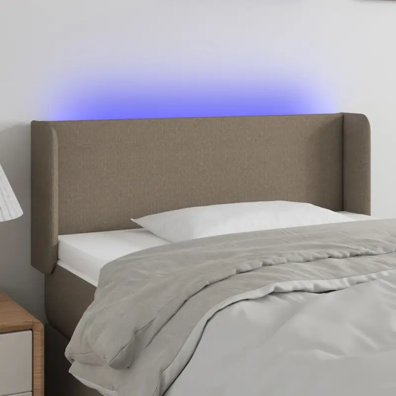 Zagłówek do łóżka z LED, taupe, 103x16x78/88 cm, tkanina