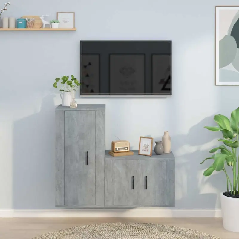 Zestaw 2 szafek TV, szarość betonu, materiał drewnopochodny