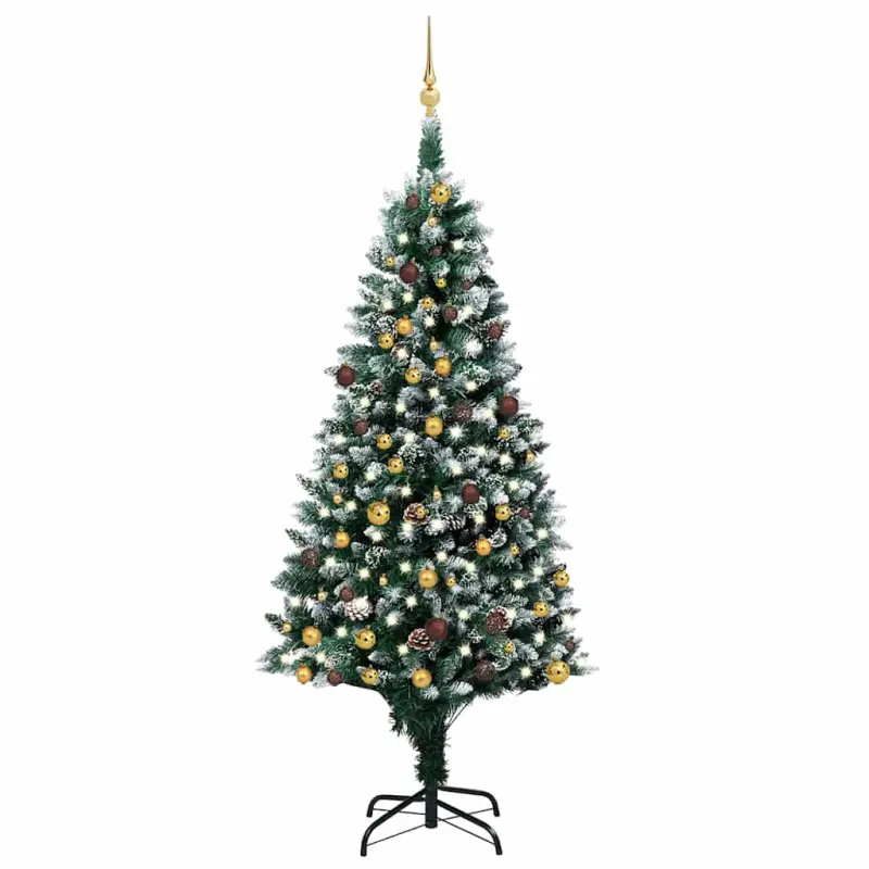 Sztuczna choinka z LED, bombkami i szyszkami, 210 cm