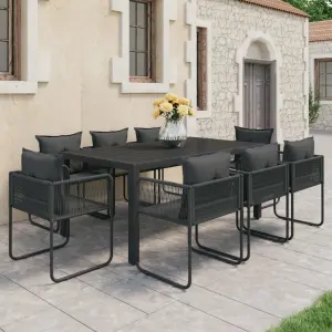 9-częściowy zestaw mebli ogrodowych rattan PVC, czarny