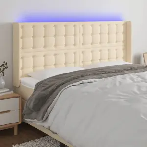 Zagłówek do łóżka z LED, kremowy, 203x16x118/128 cm, tkanina