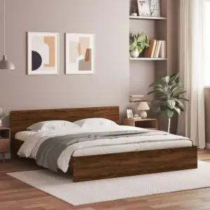 Rama łóżka z wezgłowiem i LED, brązowy dąb, 200x200 cm