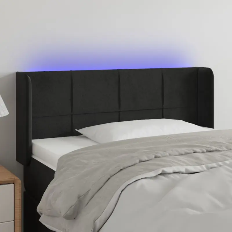 Zagłówek do łóżka z LED, czarny, 103x16x78/88 cm, aksamit