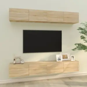 Szafki ścienne TV, 4 szt., dąb sonoma, 100x30x30 cm