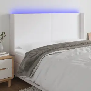 Zagłówek do łóżka z LED, biały, 163x16x118/128cm sztuczna skóra