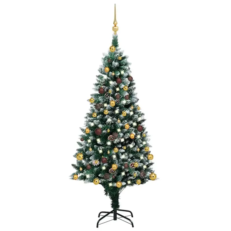 Sztuczna choinka z LED, bombkami i szyszkami, 150 cm