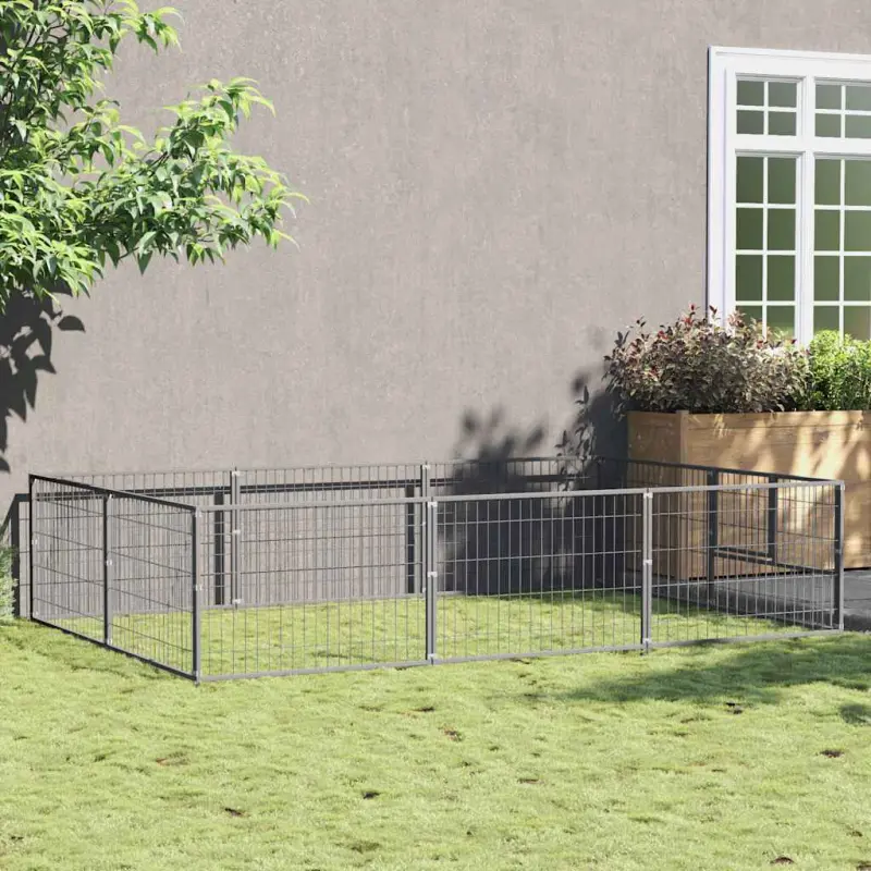Kojec dla psa, srebrny, 6 m², stalowy
