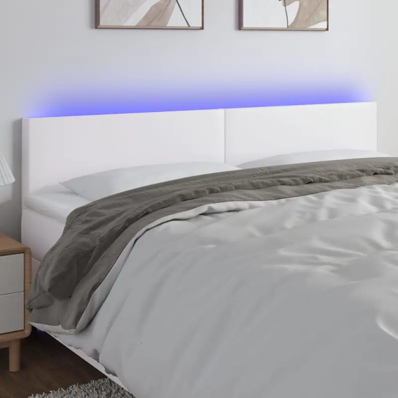 Zagłówek do łóżka z LED, biały, 200x5x78/88 cm, sztuczna skóra