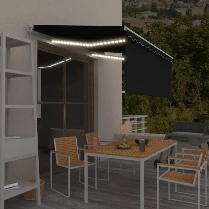 Ręcznie zwijana markiza z zasłoną i LED, 3x2,5 m, antracytowa