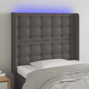 Zagłówek do łóżka z LED, szary, 93x16x118/128cm, sztuczna skóra