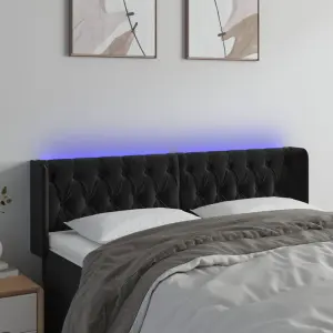 Zagłówek do łóżka z LED, czarny, 147x16x78/88 cm, aksamit