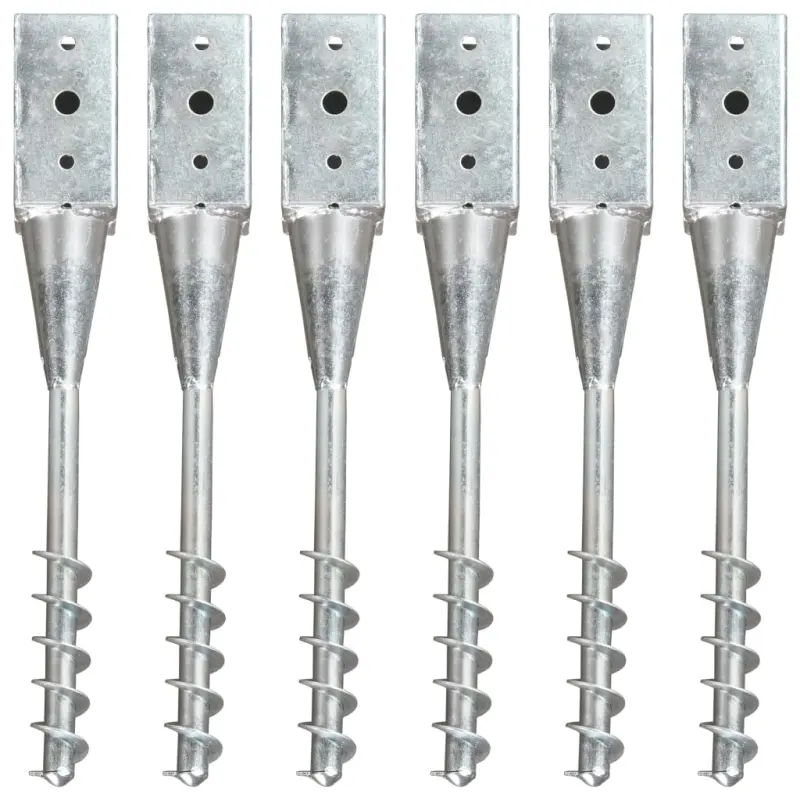 Kołki gruntowe, 6 szt., srebrne, 10x10x57 cm, stal