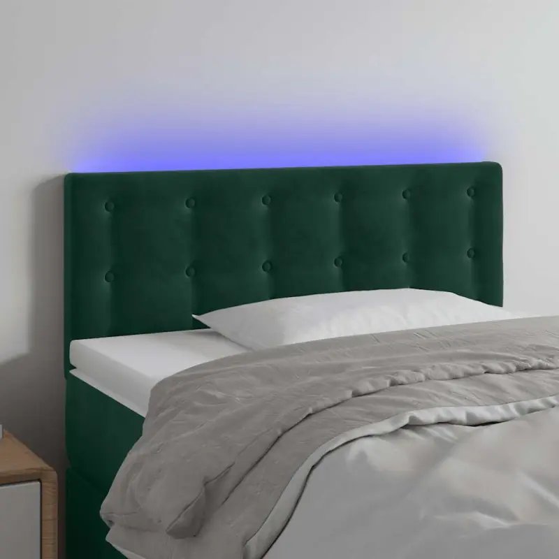 Zagłówek do łóżka z LED, ciemnozielony, 80x5x78/88 cm, aksamit