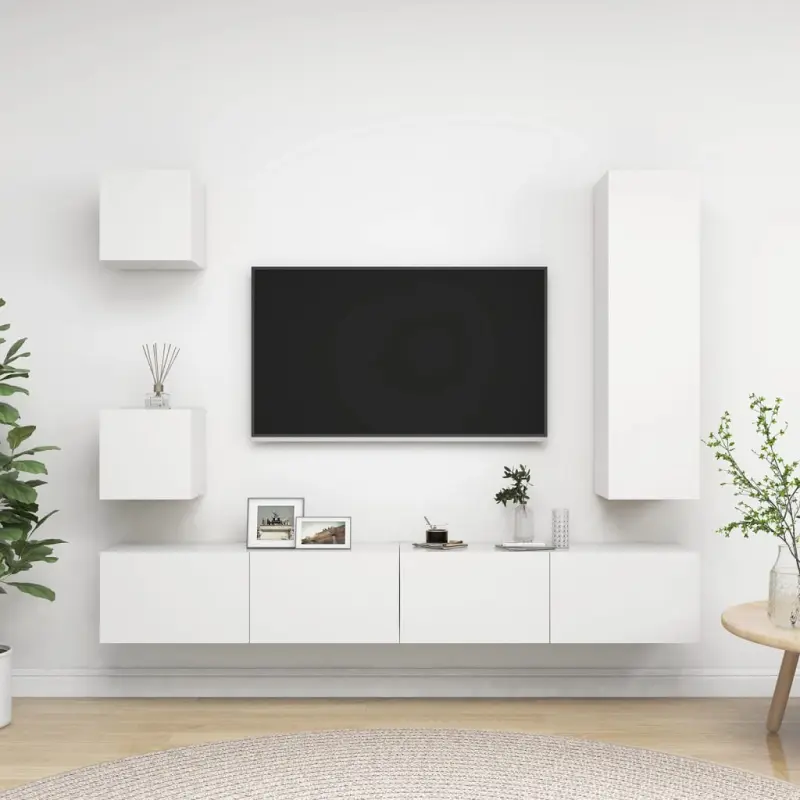5-cz. zestaw szafek TV, biały, materiał drewnopochodny