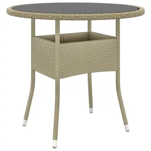 Stolik ogrodowy, Ø80x75 cm, szkło hartowane i rattan PE, beżowy