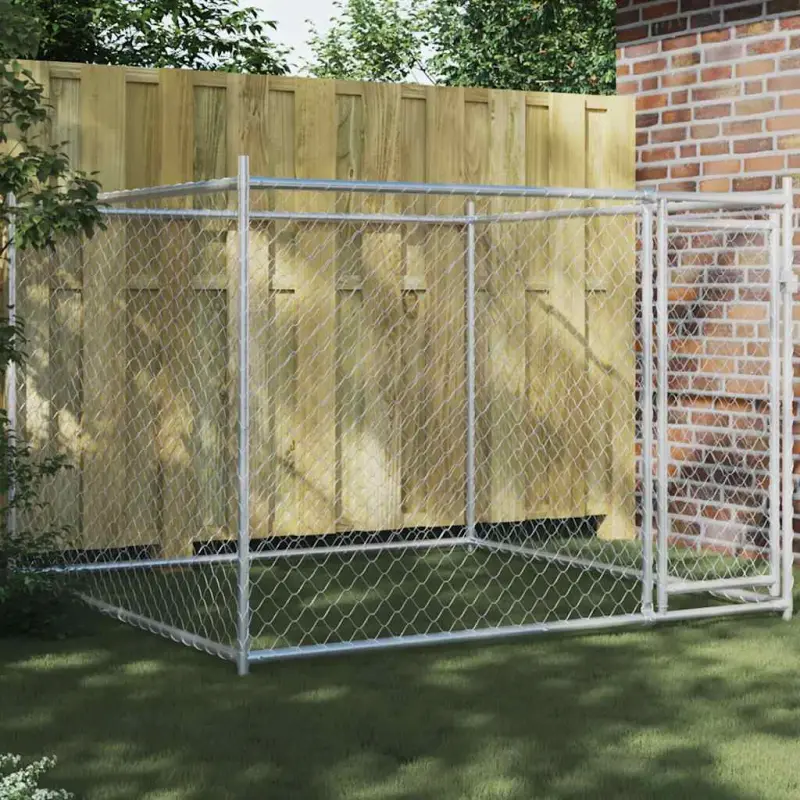 Klatka dla psa, z drzwiami, szara, 2x2x1,5 m, stal