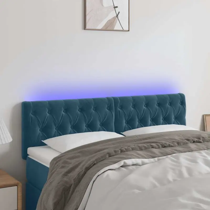 Zagłówek do łóżka z LED, ciemnoniebieski 160x7x78/88cm, aksamit
